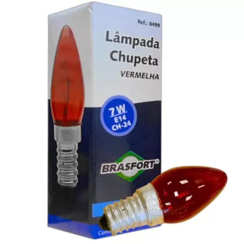 LÂMPADA CHUPETA 7W 127V E14 VERMELHO BRASFORT