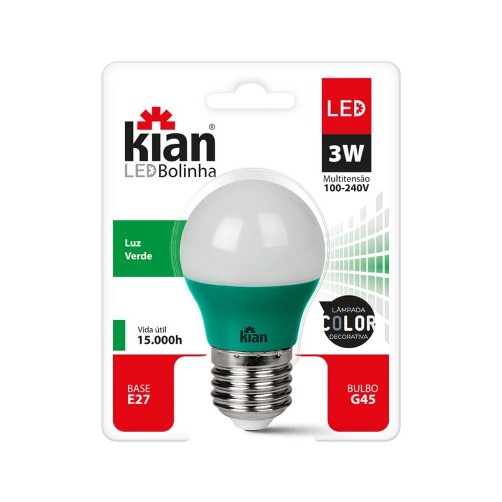 0e04337f-55ee-4d63-83df-368e254aa1cf LÂMPADA LED BOLINHA 3W BIVOLT E27 VERDE KIAN