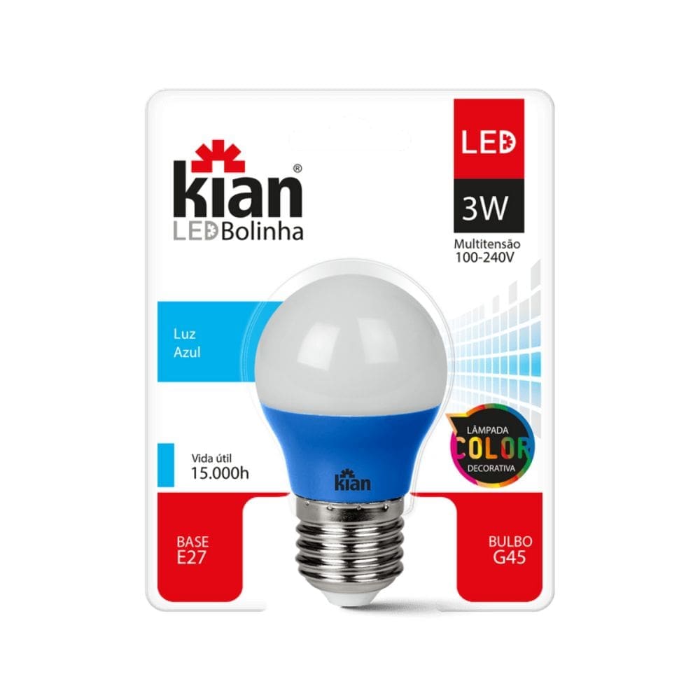 23d9213c-3bb7-4ce2-833d-115cc780a797 LÂMPADA LED BOLINHA 3W BIVOLT E27 AZUL KIAN