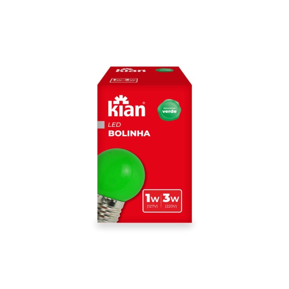 0b0bfa62-1ba7-460d-9414-6b8b350f6ea3 LÂMPADA LED BOLINHA 1-3W BIVOLT E27 VERDE KIAN