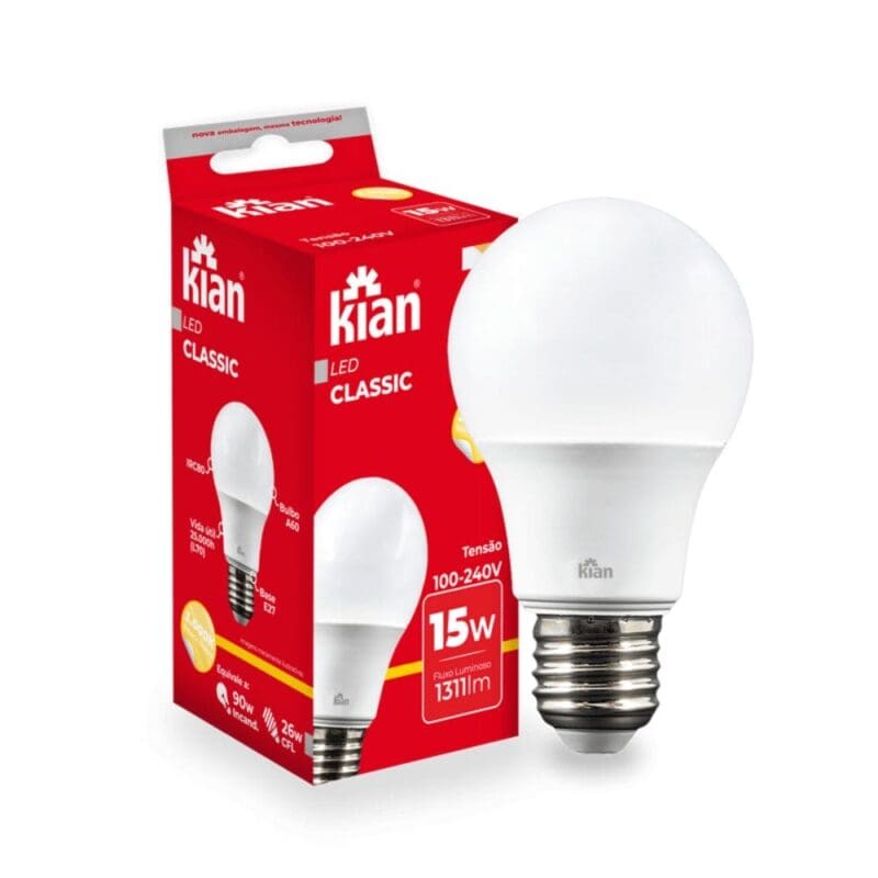 LÂMPADA LED BULBO A 15W 3,0K BIVOLT E27 AMARELA KIAN