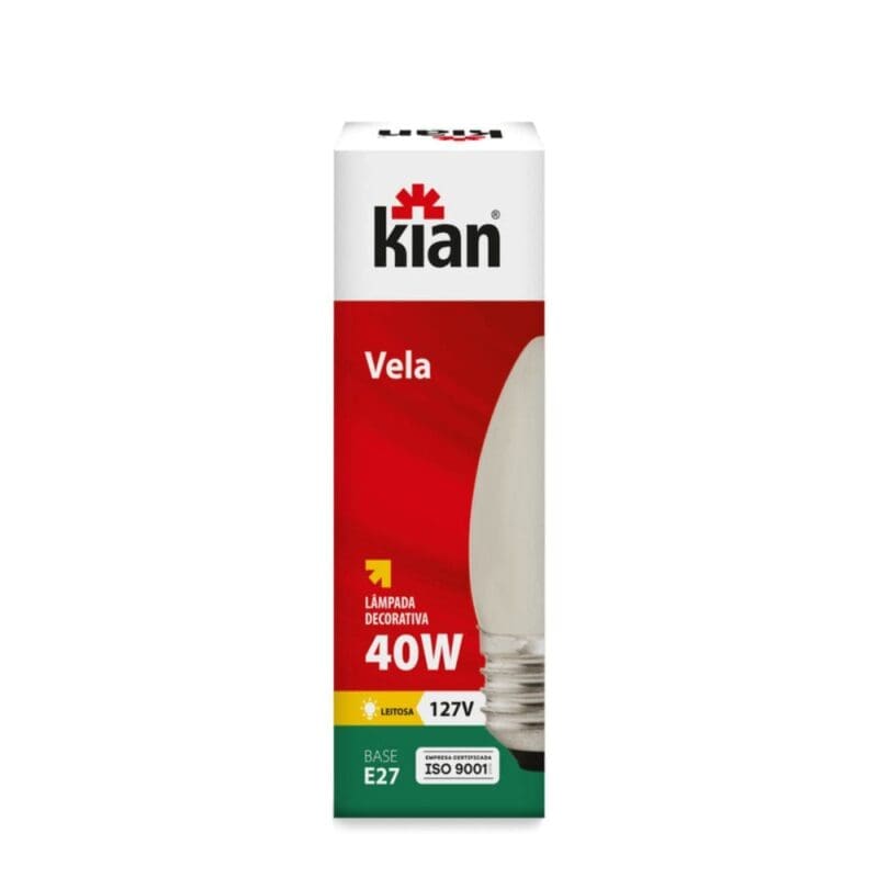 LÂMPADA INCANDECENTE VELA LISA 40W 127V E27 LEITOSA KIAN