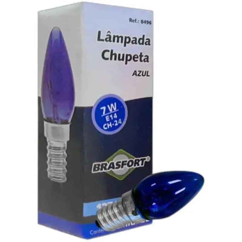 LÂMPADA CHUPETA 7W 127V E14 AZUL BRASFORT