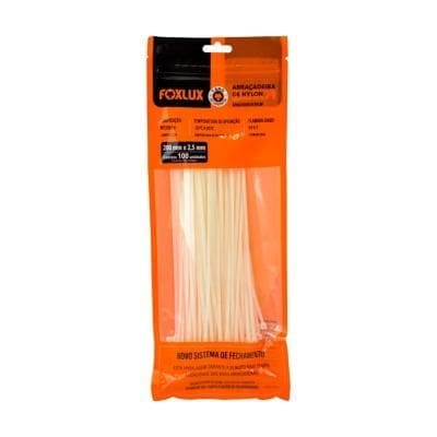 ABRACADEIRA DE NYLON BRANCA 200MM X 2,5MM COM 100 FOXLUX