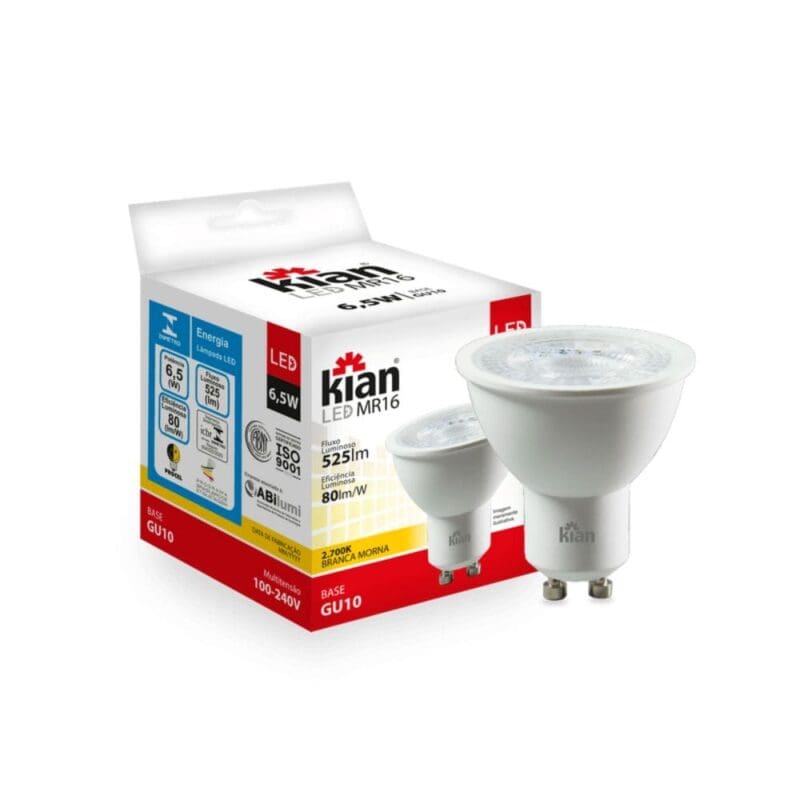 LÂMPADA LED MR16 6,5W 6,5K BIVOLT GU10 BRANCA KIAN
