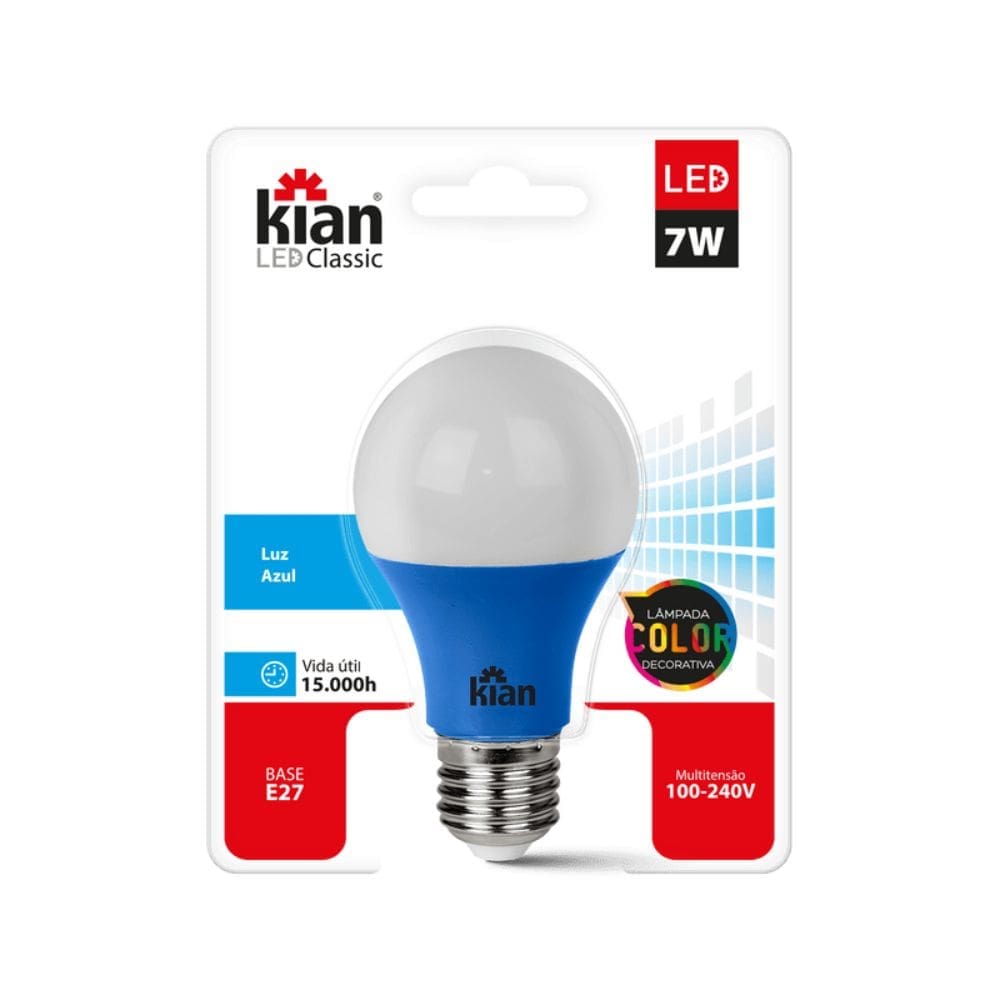 LÂMPADA LED BULBO A60 7W AZUL E27 BIVOLT KIAN