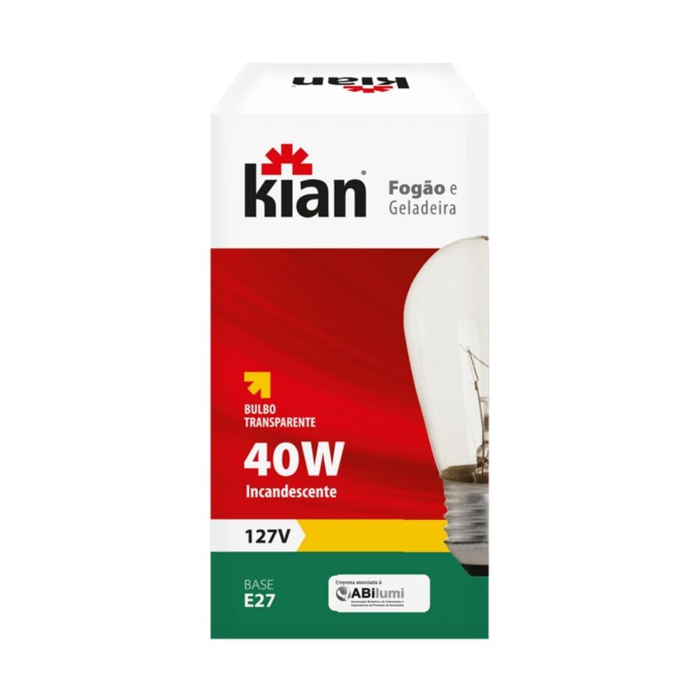 LÂMPADA INCANDESCENTE GELADEIRA FOGÃO 40W 127V E27 TRANSPARENTE KIAN