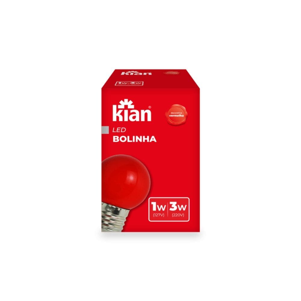 LÂMPADA LED BOLINHA 1-3W BIVOLT E27 VERMELHA KIAN