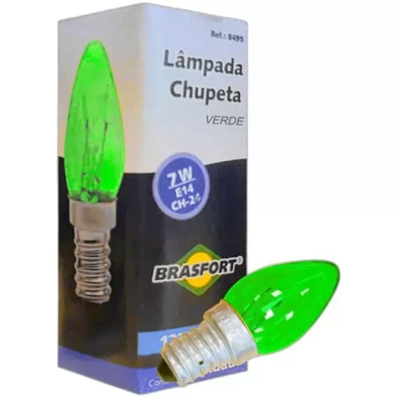 LÂMPADA CHUPETA 7W 127V E14 VERDE BRASFORT