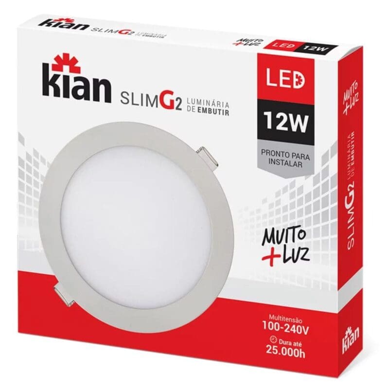 LUMINÁRIA LED SOBREPOR REDONDA SLIM GII 12W BRANCA KIAN
