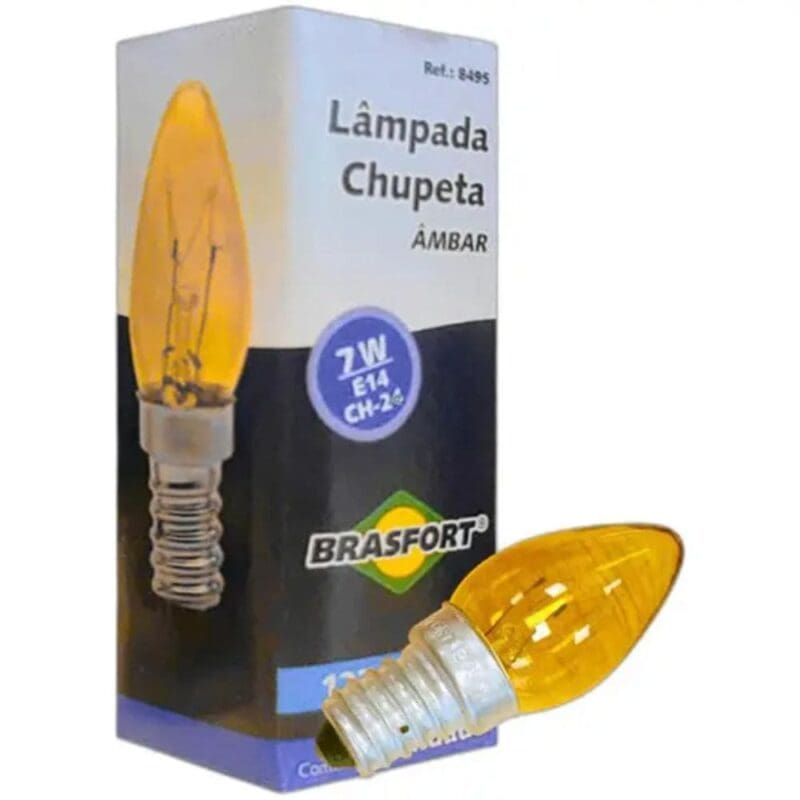LÂMPADA CHUPETA 7W 127V E14 AMBAR BRASFORT