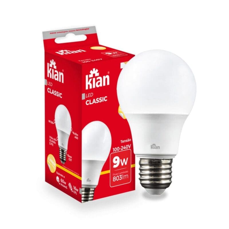 LÂMPADA LED BULBO 9W 3,0K BIVOLT E27 AMARELA KIAN