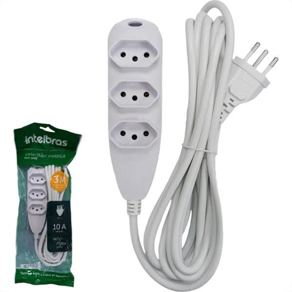 EXTENSAO TRIPOLAR BRANCO 3 TOMADAS 3MT INTELBRAS